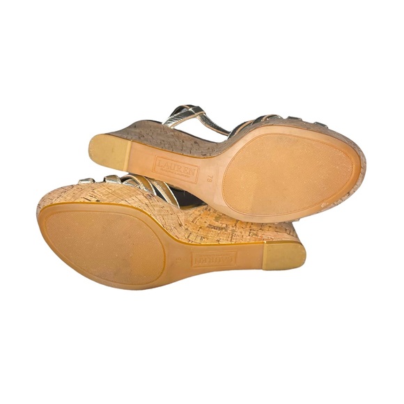 Lauren Ralph Lauren Women's Quaylin Wedge Sandal Gold Silver Cork Heel Womens 7 - Picture 7 of 7